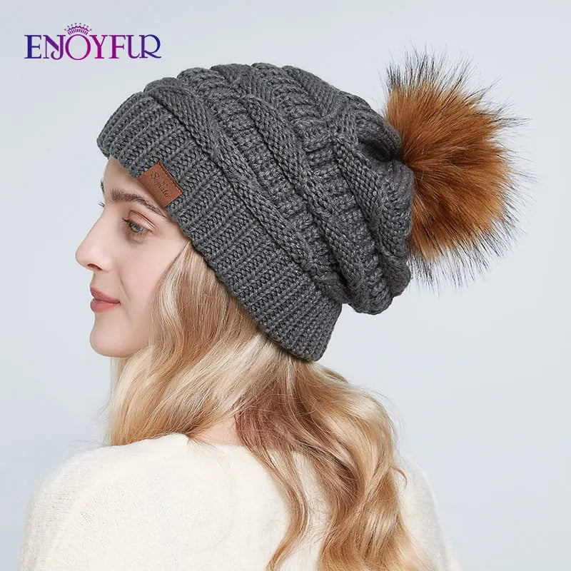Soft Faux Fur Winter Slouch Beanie Hat - BritishElegance