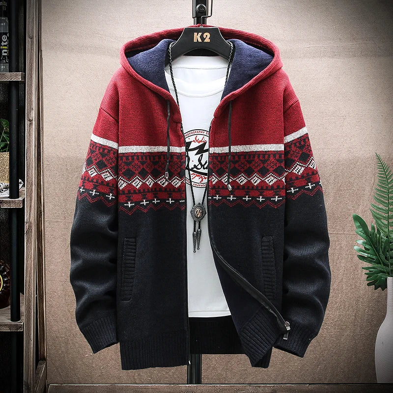 Warm Mens Plaid Hooded Winter Jacket