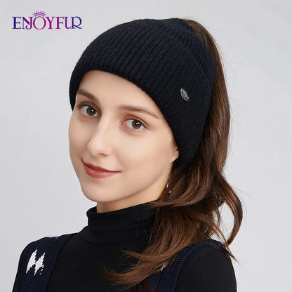 Warm Women's Slouchy Knitted Ponytail Hat