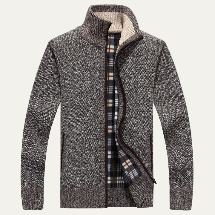 Men’s Ribbed Funnel Collar Zip Cardigan Sweater