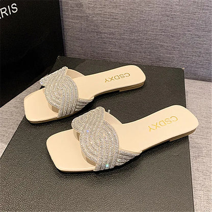 Sparkly Womens Glitter Flat Sandals Big Sizes - BritishElegance