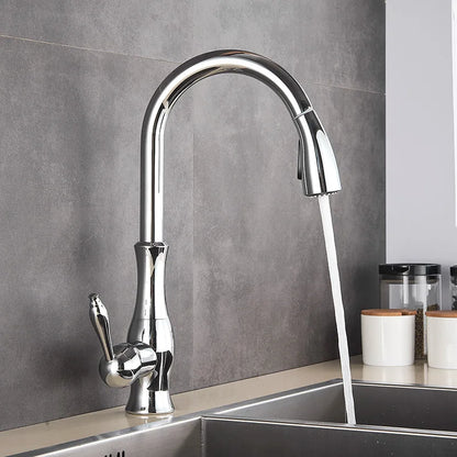 Shine Gold Kitchen Faucet With Pull Out Spray