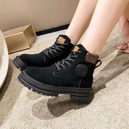 Ladies Classic Lace-Up Block Heel Ankle Boots