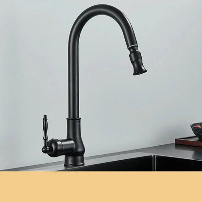 Classic Brass Kitchen Faucet With Rotating Spout And Dark Finish