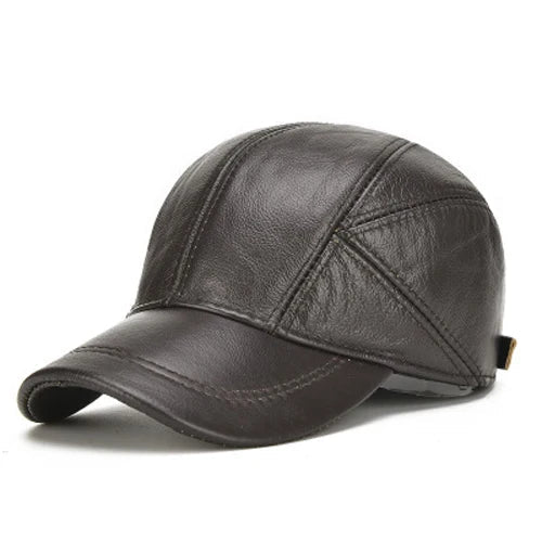 Authentic Leather Baseball Cap – Premium Cowhide Warm Beanie