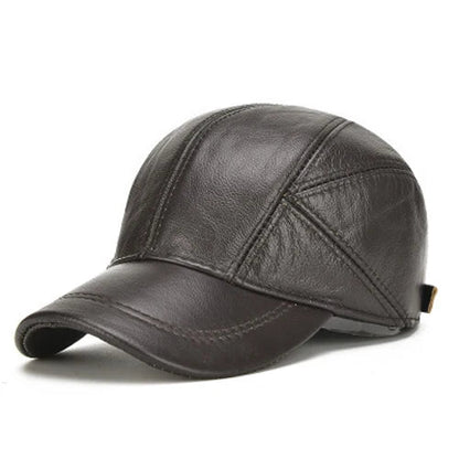 Authentic Leather Baseball Cap – Premium Cowhide Warm Beanie