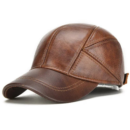 Authentic Leather Baseball Cap – Premium Cowhide Warm Beanie