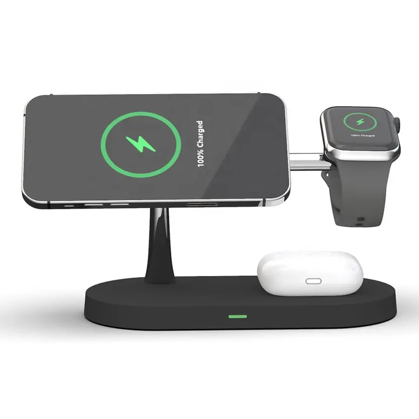 3-in-1 Wireless Charger for Smartphone, Smartwatch, and Earbuds – Fast Charging Station with Modern Design