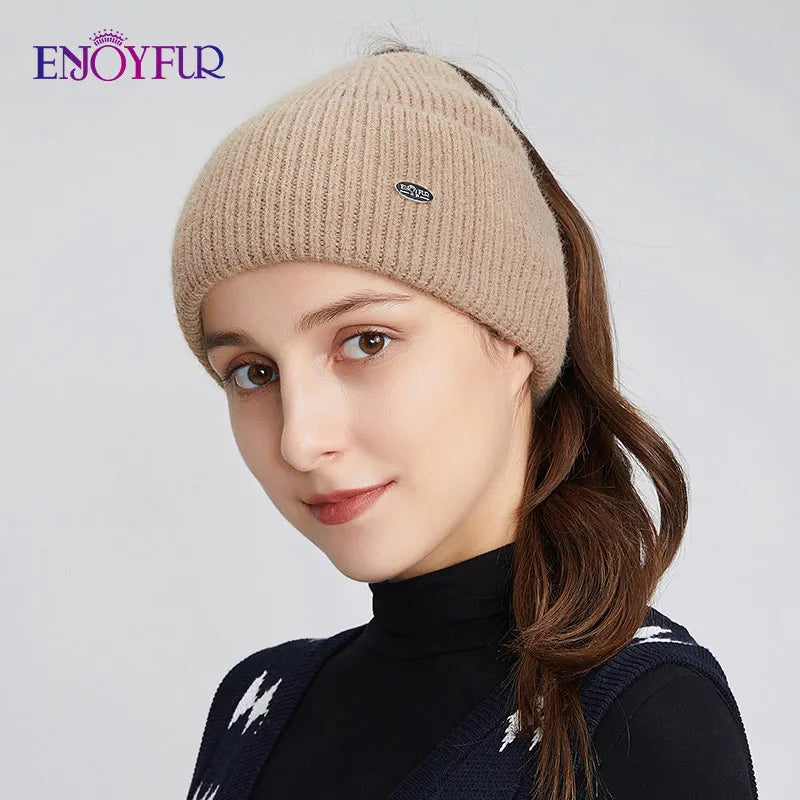 Warm Women's Slouchy Knitted Ponytail Hat