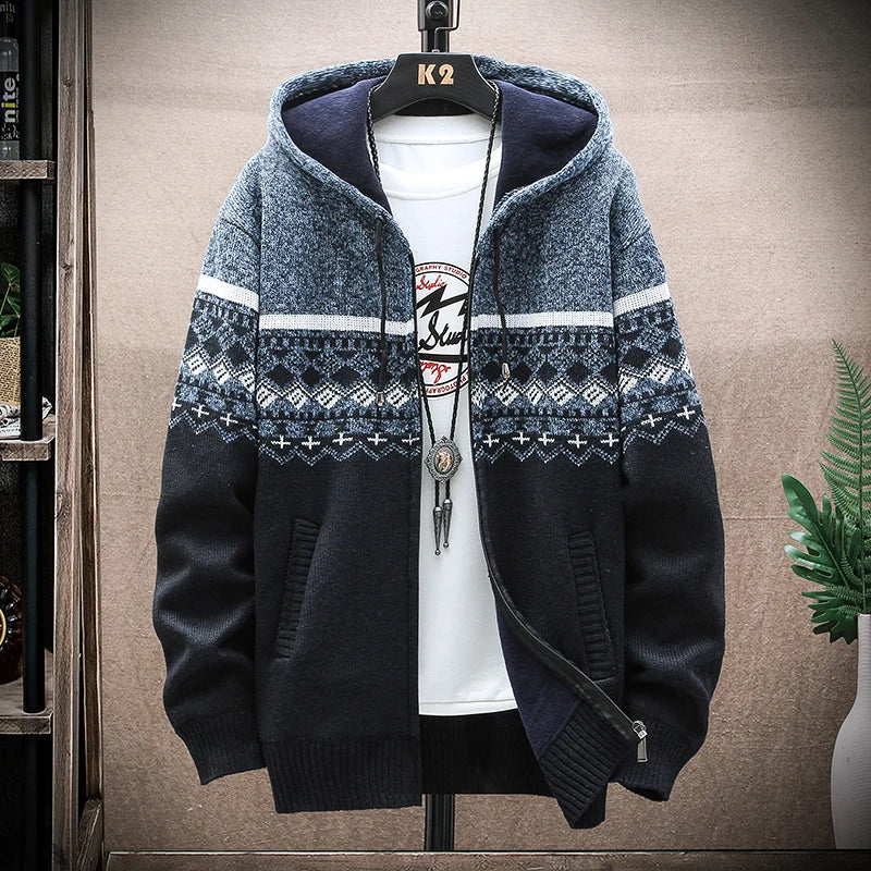 Warm Mens Plaid Hooded Winter Jacket