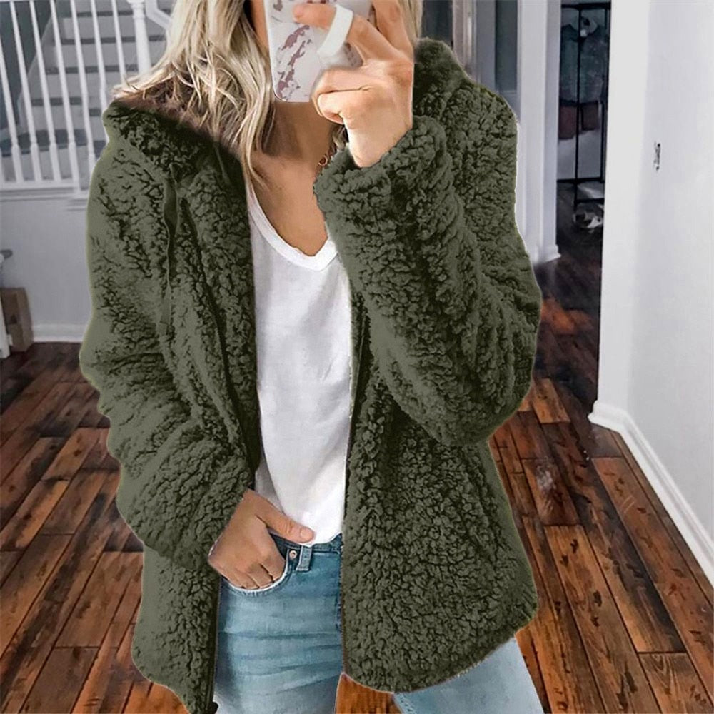 Women's Soft Fleece Hooded Teddy Coat