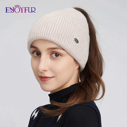 Warm Women's Slouchy Knitted Ponytail Hat