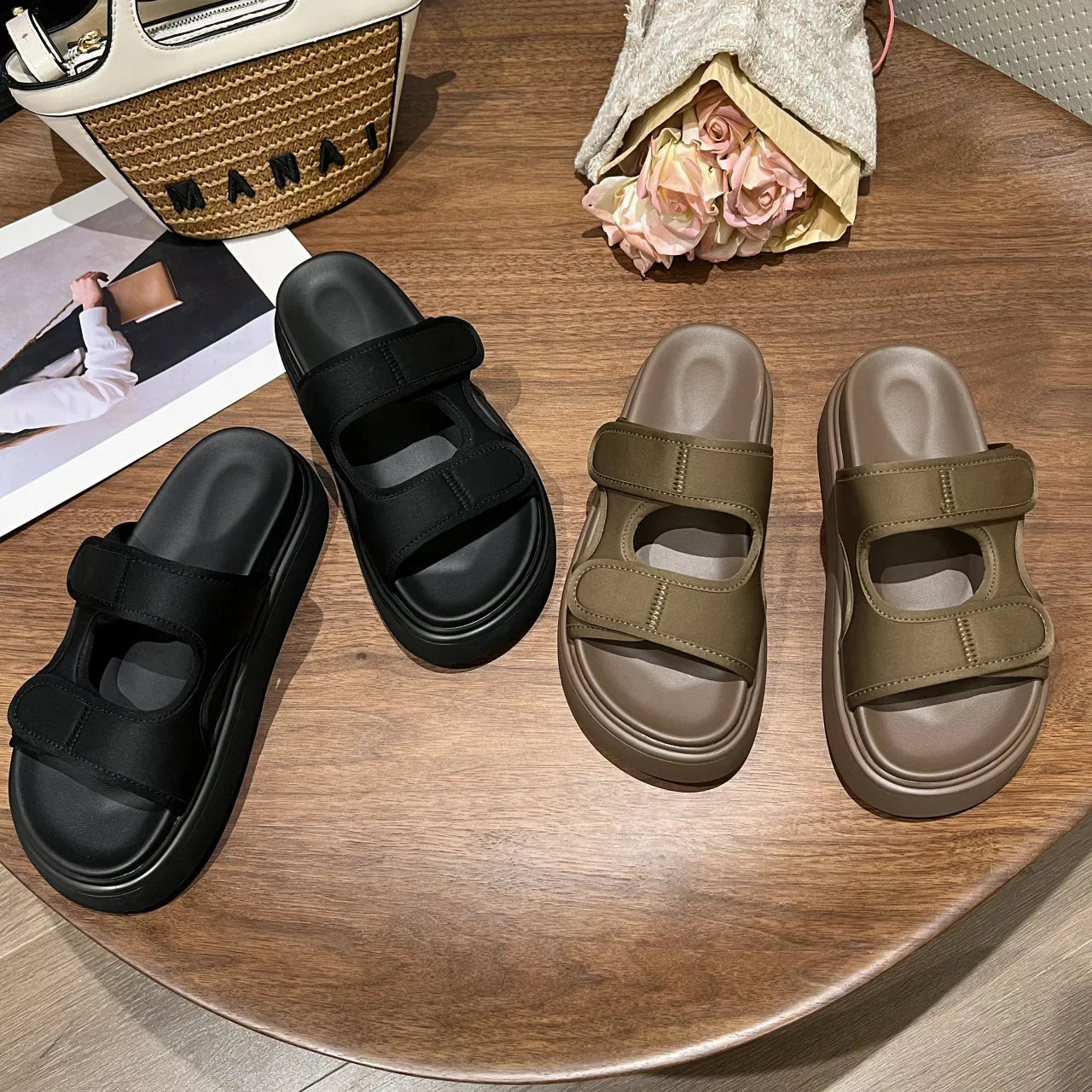 Comfy Women's Summer Beach Sandals – Thick Sole Slides - BritishElegance