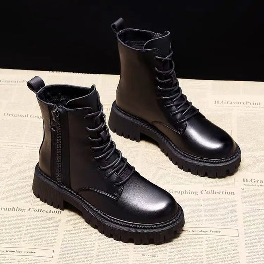Women's Premium Black Leather High Heel Ankle Boots - BritishElegance