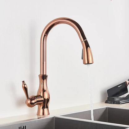Luxury Gold Kitchen Faucet With Pull Out Spray Head
