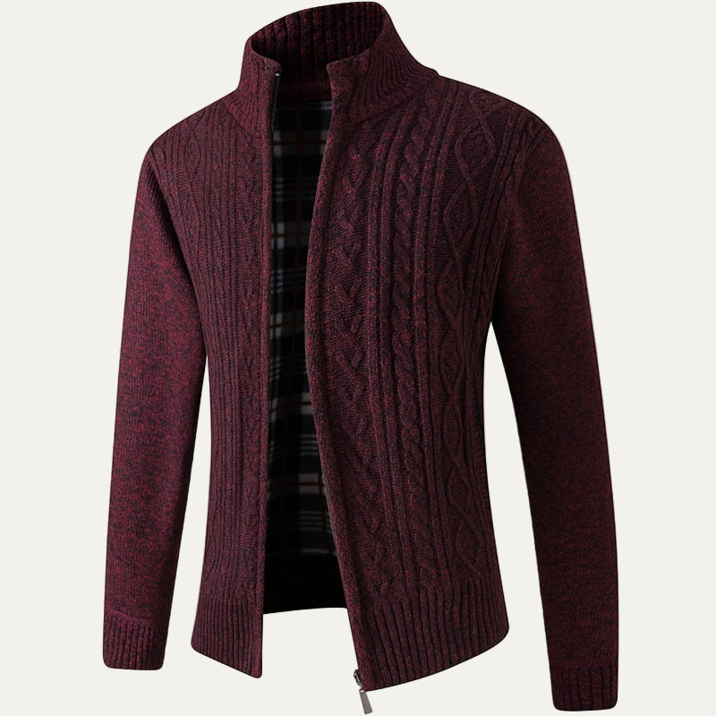 Men’s Ribbed Funnel Collar Zip Cardigan Sweater