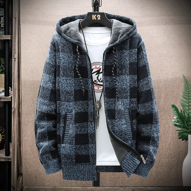 Warm Mens Plaid Hooded Winter Jacket