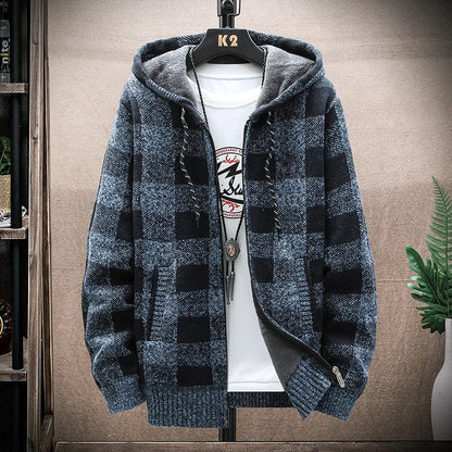 Warm Mens Plaid Hooded Winter Jacket