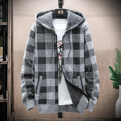Warm Mens Plaid Hooded Winter Jacket