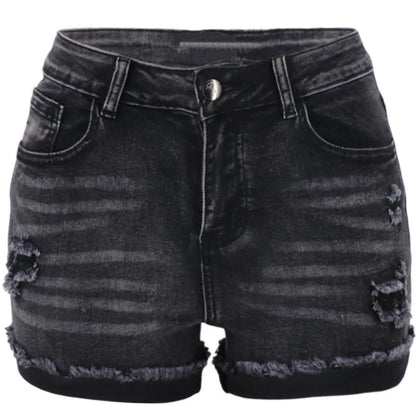 Comfortable Dark Wash High Waist Denim Shorts for Women