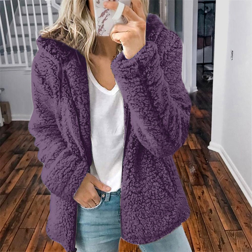 Women's Soft Fleece Hooded Teddy Coat