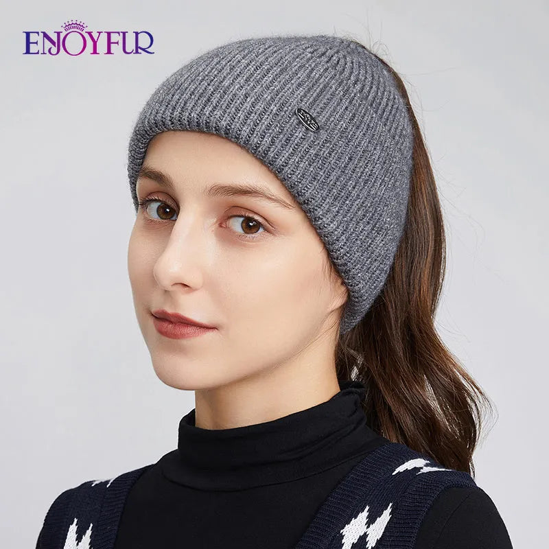 Warm Women's Slouchy Knitted Ponytail Hat