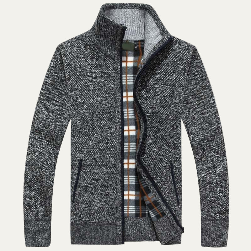 Men’s Ribbed Funnel Collar Zip Cardigan Sweater