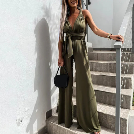 Chic Sleeveless Flowy Waist Jumpsuit for Women - BritishElegance