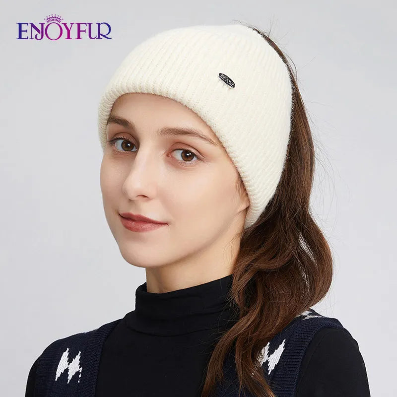 Warm Women's Slouchy Knitted Ponytail Hat