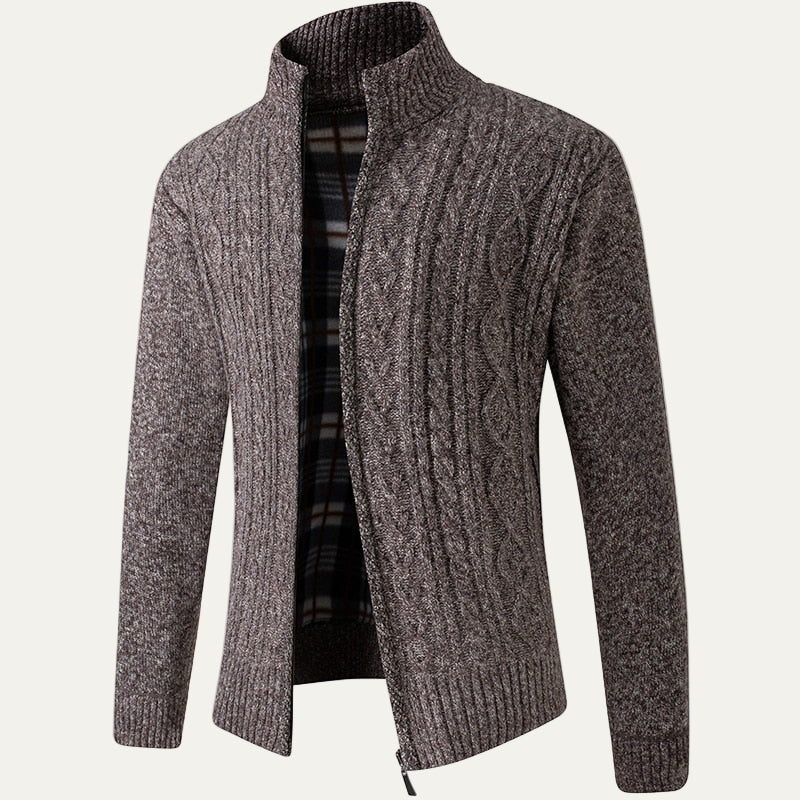 Men’s Ribbed Funnel Collar Zip Cardigan Sweater