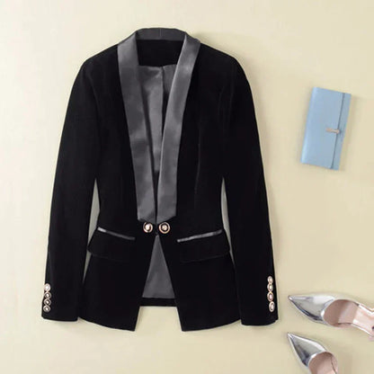 Ladies Soft Velvet Jacket with Buttons and Pockets