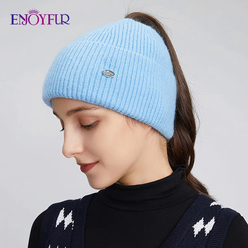 Warm Women's Slouchy Knitted Ponytail Hat