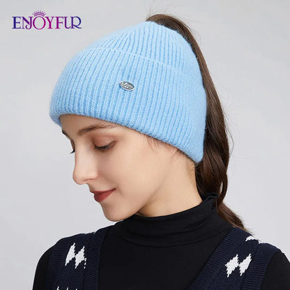 Warm Women's Slouchy Knitted Ponytail Hat