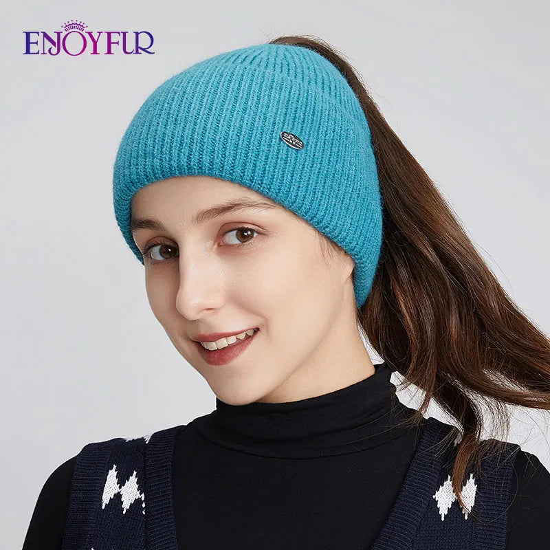 Warm Women's Slouchy Knitted Ponytail Hat