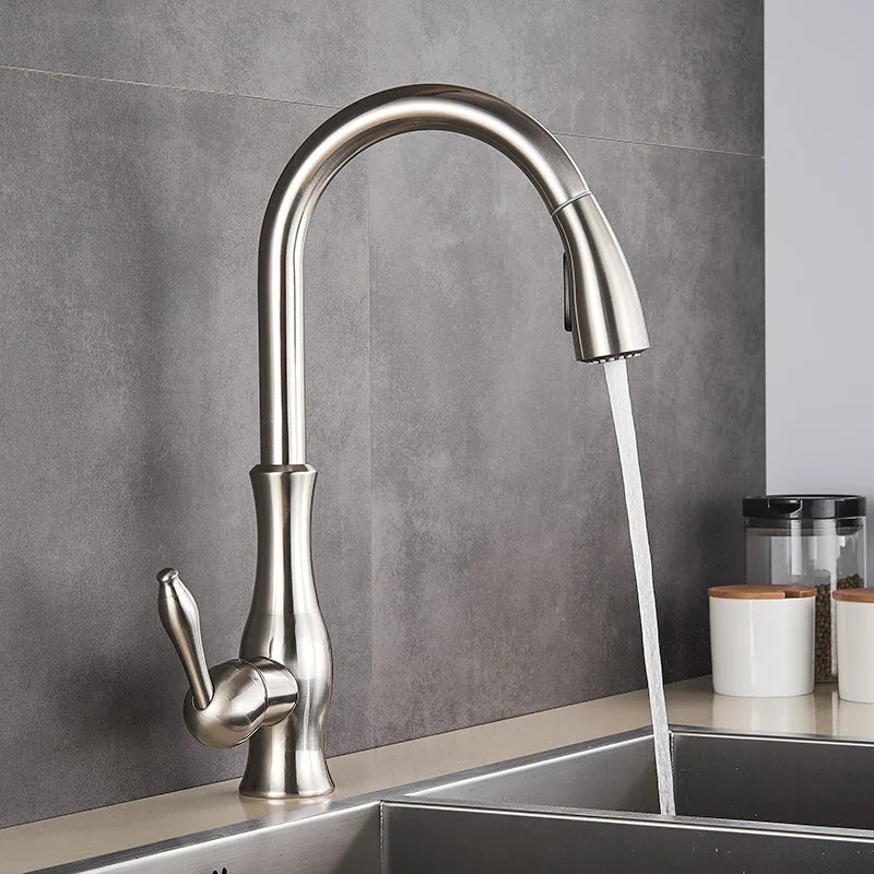 Shine Gold Kitchen Faucet With Pull Out Spray