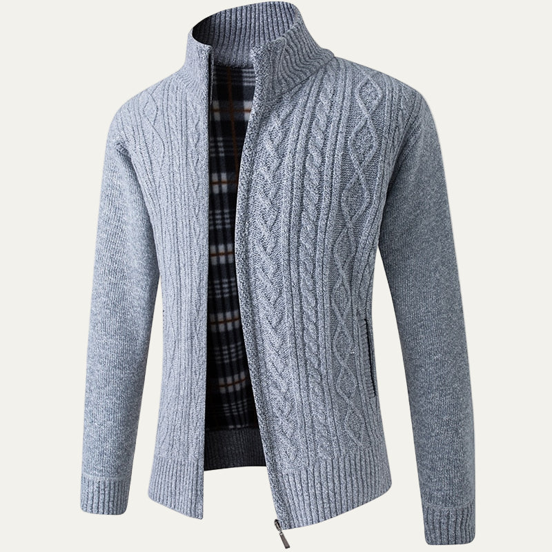 Men’s Ribbed Funnel Collar Zip Cardigan Sweater