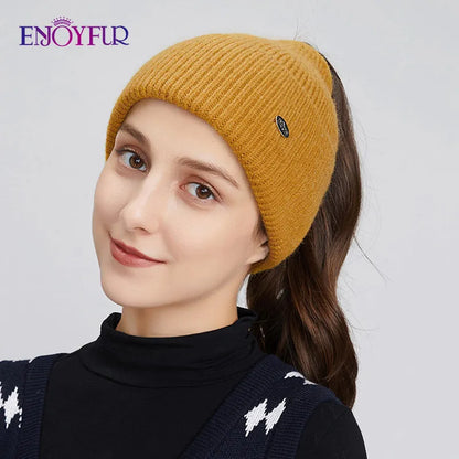 Warm Women's Slouchy Knitted Ponytail Hat
