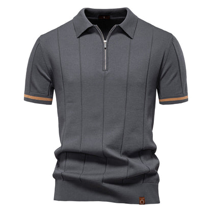 Half Zip Polo Shirt – Vertical Texture & Easy On Off