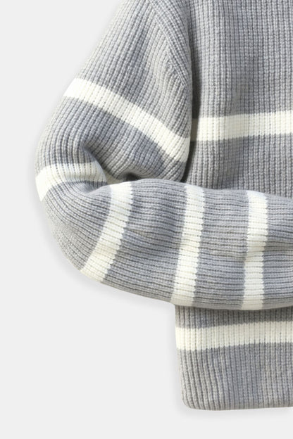 Half Zip Sweater - Striped Knit And Warm Breathable Fit