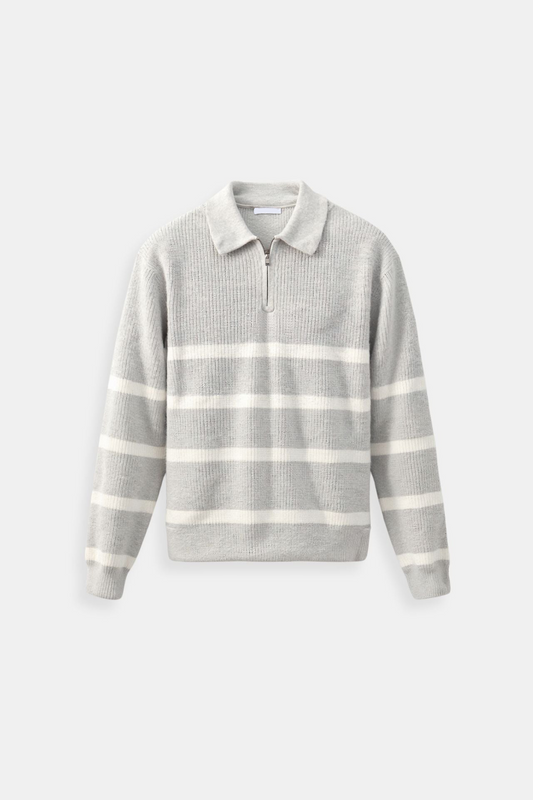 Half Zip Sweater - Striped Knit And Warm Breathable Fit