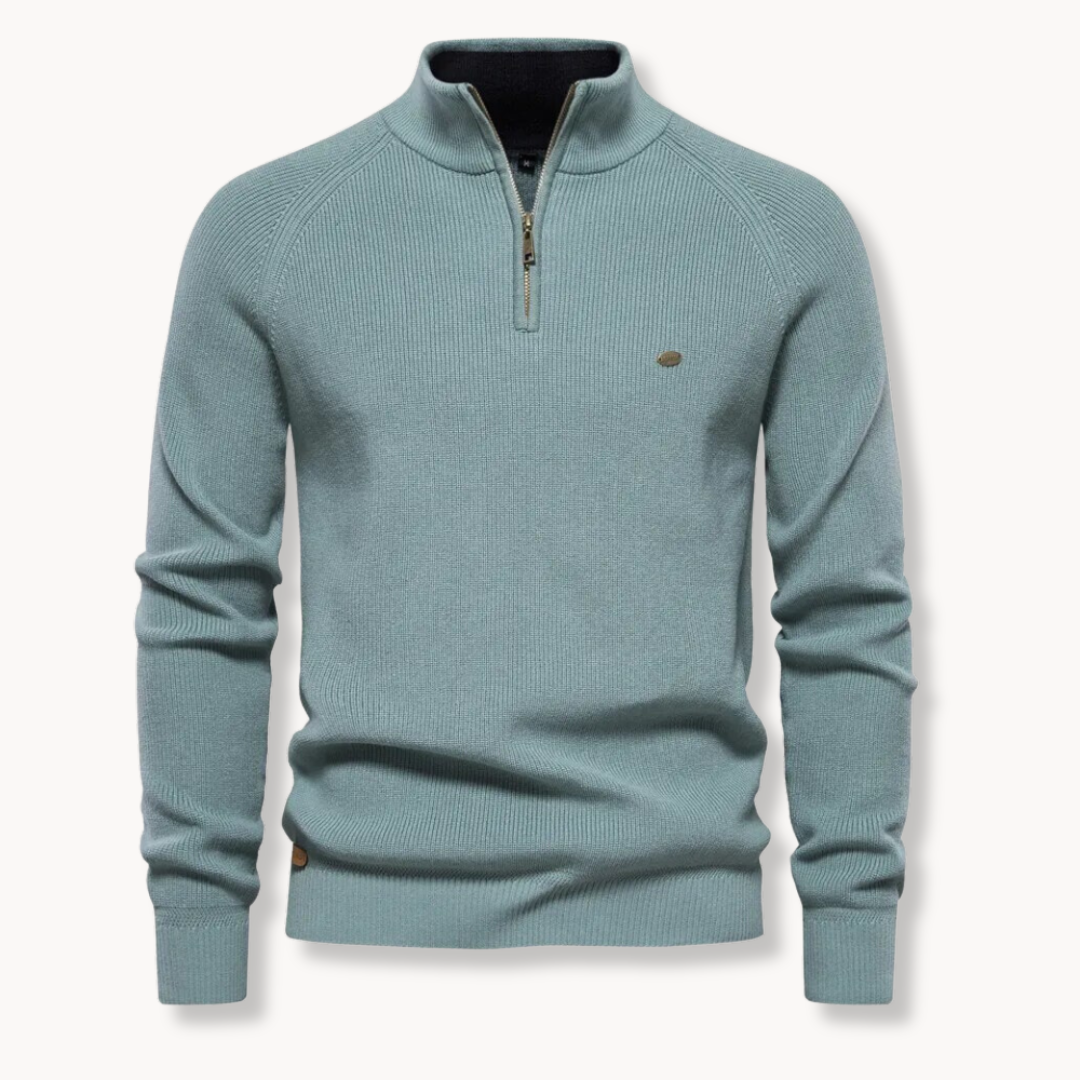 Men’s Contrast Collar Quarter Zip Knit Sweater