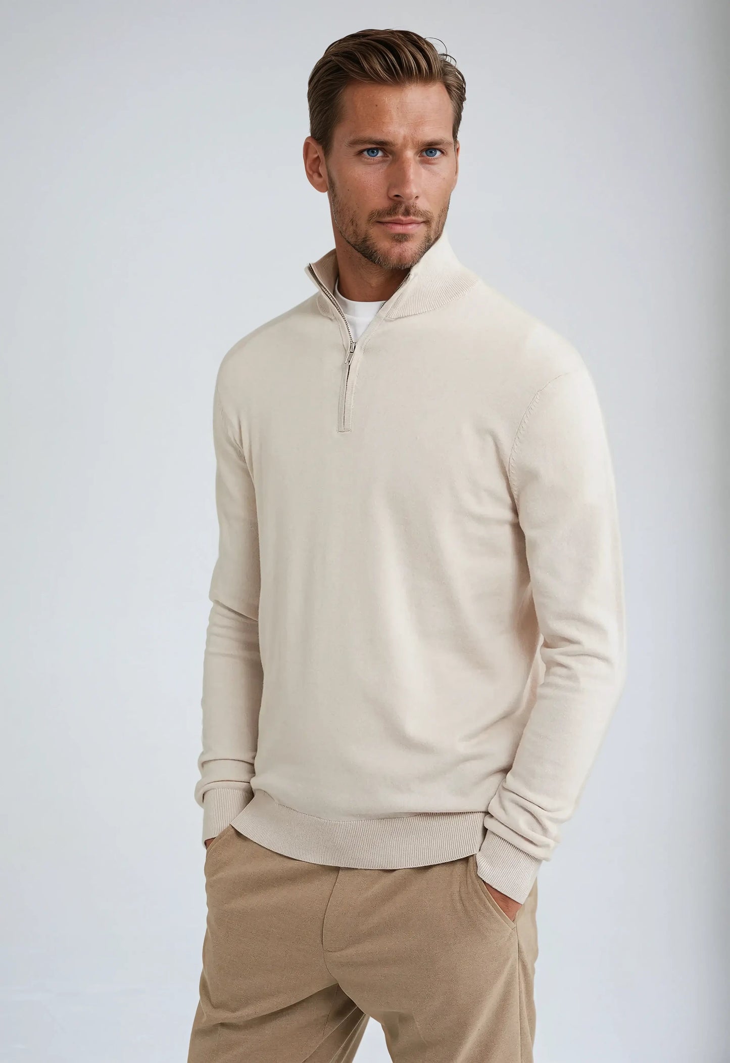 Carl - Beige Half-Zip Jumper