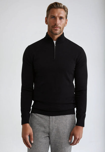 Anton - Men’s Black Cotton Half-Zip Jumper