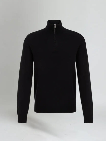 Anton - Men’s Black Cotton Half-Zip Jumper