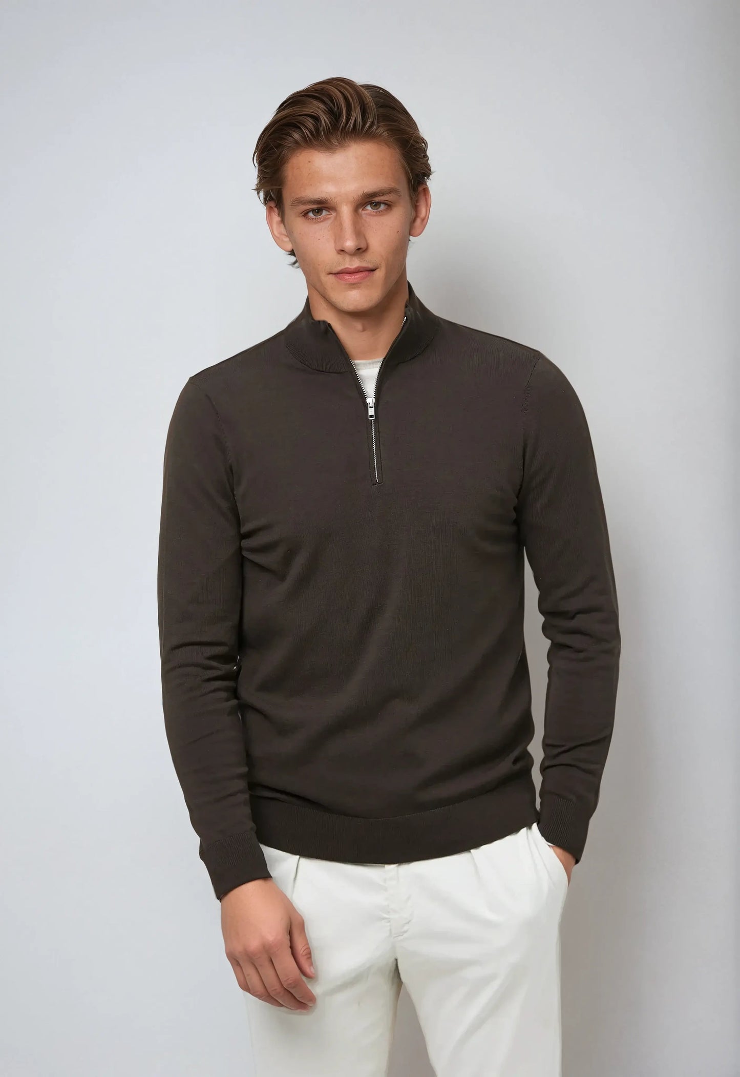 Waren - Soft Dark Brown Half-Zip Jumper