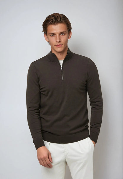 Waren - Soft Dark Brown Half-Zip Jumper