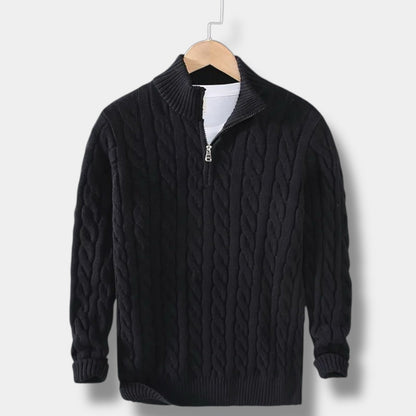 Half Zip Sweater – Jacquard Knit & Mock Neck Comfort