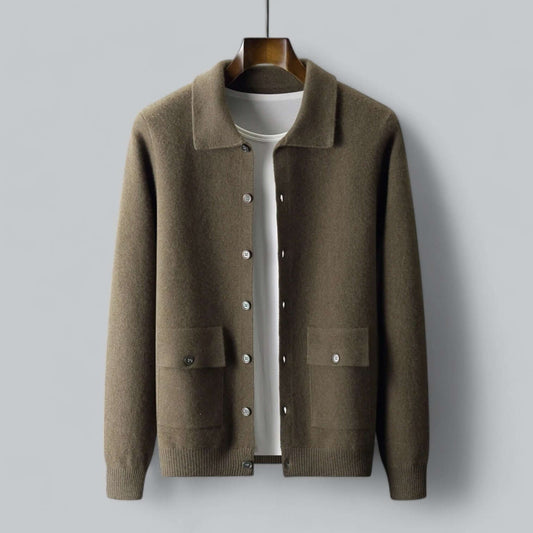 Chris | Men's fall cashmere blend cardigan button front turn-down collar