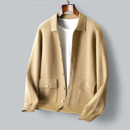 Chris | Men's fall cashmere blend cardigan button front turn-down collar