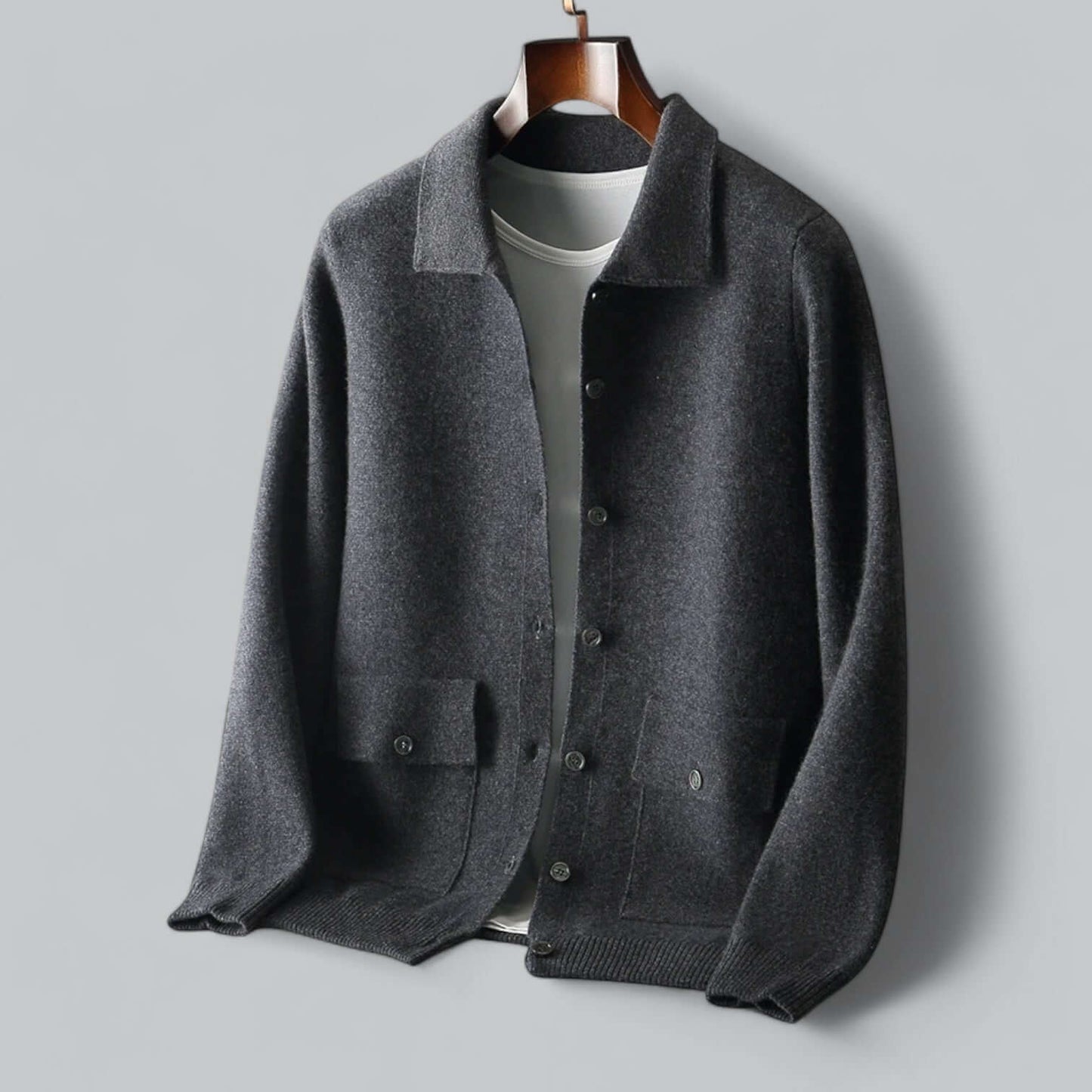 Chris | Men's fall cashmere blend cardigan button front turn-down collar